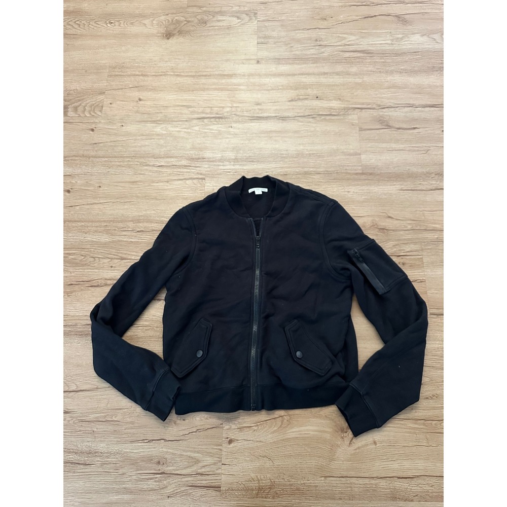 James Perse Women's Black Cotton Bomber Jacket Size 3 Large Full Zip Utility